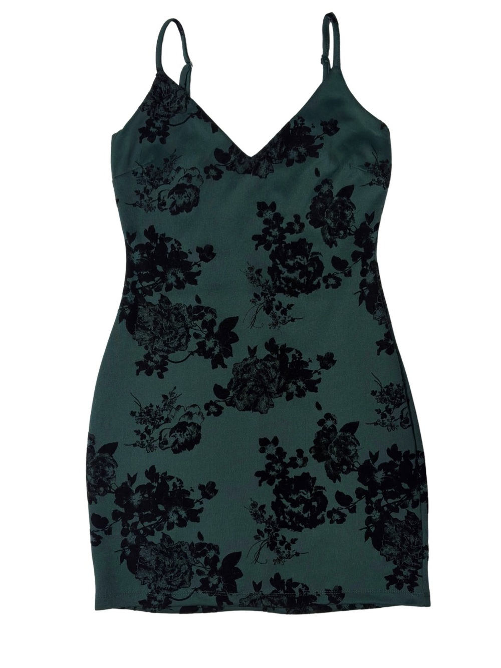 Windsor Dark Green Floral Velvet Burnout Slip Dress